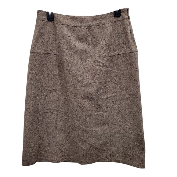 GAP Y2K Brown Cream Wool Silk Tweed High Waisted‎ Career Academia Pencil Skirt 8 - Picture 1 of 8